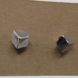 Silver Geometric Cube Stud Earrings Pierced Minimalist Design Jewelry